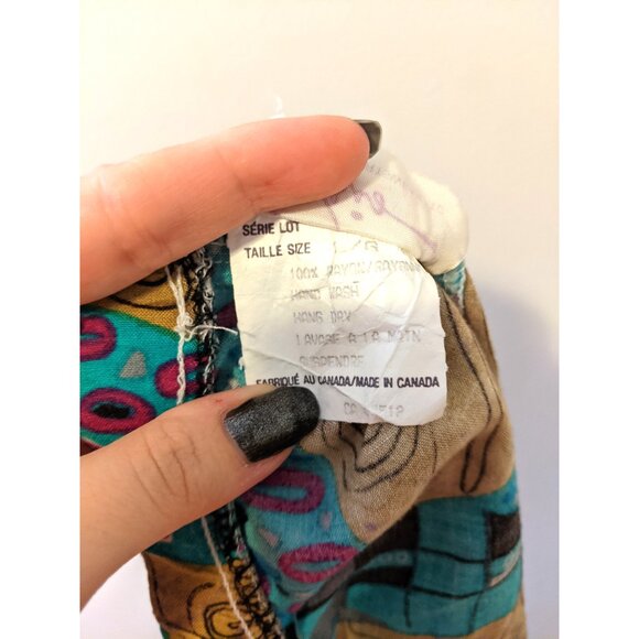 Vintage 80s Womens Two Piece Top & Skirt Set Abstract Blue Retro Statement Sz L - Picture 11 of 11